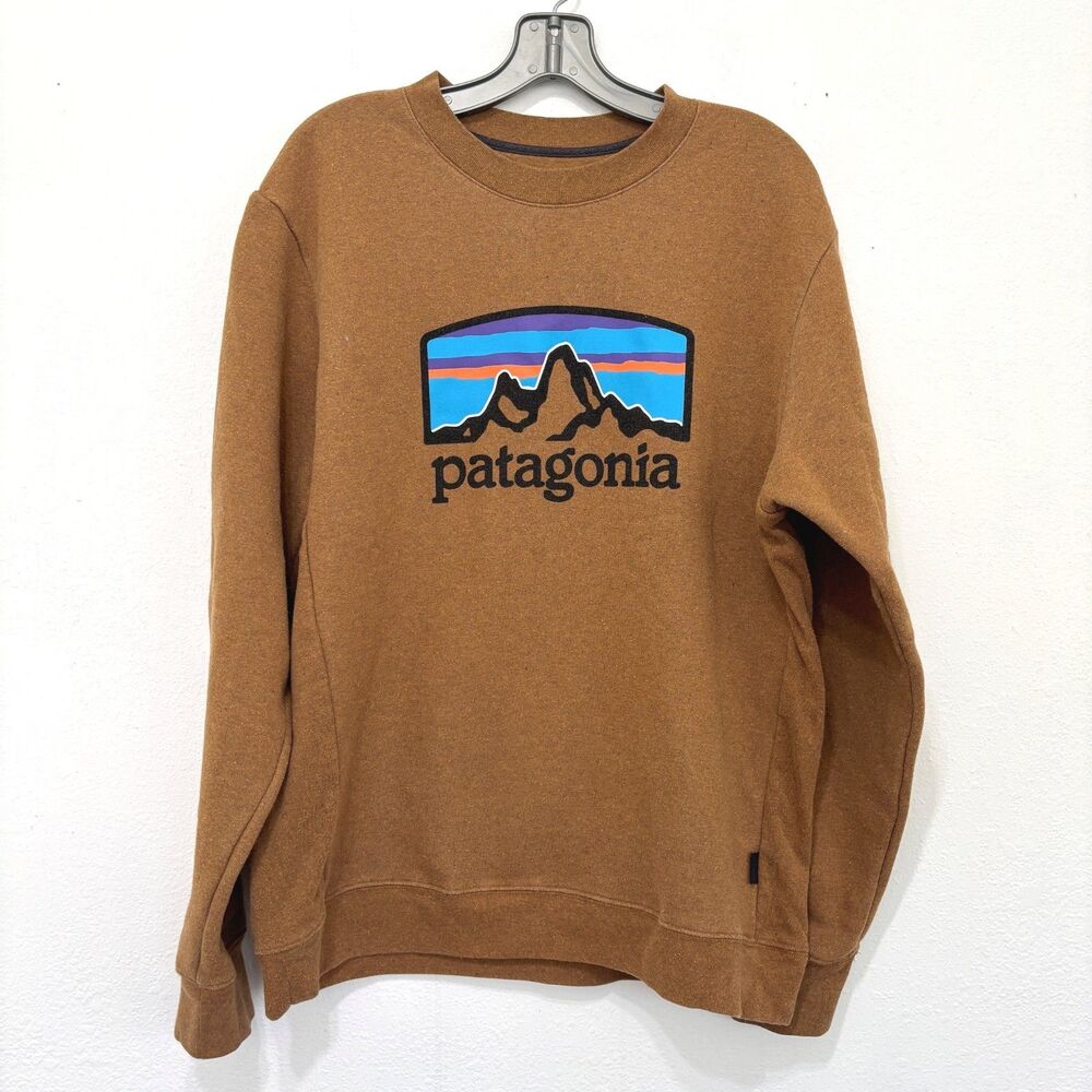 Patagonia Mens Fitz Roy Horizons Uprisal Sweatshirt Medium Bear Brown Casual